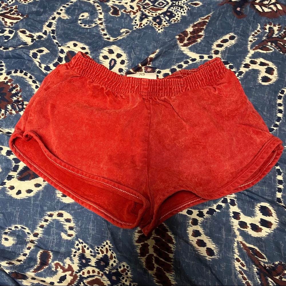 American Apparel red denim shorts